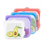 INKBIRDPLUS Food Grade Silicone Reusable Storage Bags,4-Pack Bpa Free Meal Prep Food Storage Containers Set,For Meat,Veggies,Fruit,Microwave,Dishwasher Safe,Leakproof,Press-to-Close