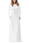 WNEEDU Maxi Dress 2024 Fall Long Sleeve Dress Casual Long Dresses with Pockets White L