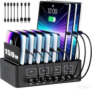 CyperEver 150W USB C Charging Station for Multiple Devices - 16 Ports USB Charger Fast Charging Station with 8 Short Cables Included, Multi Device Fast Charger Block for iPhone Home Office (Medium)