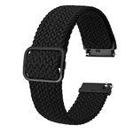 BISONSTRAP Nylon Watch Bands 20mm, Adjustable Braided Loop Straps for Men and Women,Black with Black Buckle