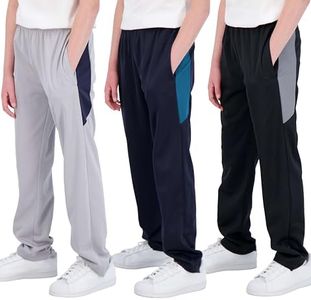 Real Essentials 3 Pack: Boys Active Tricot Sweatpants Track Pant Basketball Athletic Fashion Teen Sweat Pants Soccer Casual Girls Lounge Open Bottom Fleece Tiro Activewear Training -Set 4,L (14-16)