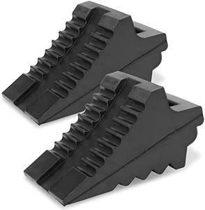 PR1ME Heavy Duty Rubber Wheel Chocks, Rubber Tire Blocks, RV Solid Rubber Wheel Wedge Blocks, 2 Pack Black 8.6” x 3.7” x 4.7”, Carrying Handle, for Travel Trailer, Camper, RV, Truck