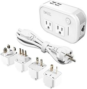 FOVAL Power Step Down 220V to 110V Travel Voltage Converter International Power Adapter for Hair Straightener/Curling Iron with 4-Port USB Charging US/UK/AU/IT/EU Universal Plug Adapter White