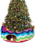 LUCKITTY Large Cat Tunnel Bed with Plush Cover,Fluffy Toy Balls, Small Cushion and Flexible Design- 10 inch Diameter, 3 ft Length- Great for Cats, and Small Dogs, Rainbow Wave Color