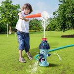 Outdoor Water Spray Sprinkler Toy for Kids, Backyard Hydrant Sprinkler Tee Ball Games Set with 2 Baseballs, Attaches to Garden Hose Splashing Fun Gift for 3+ Years Boys and Girls