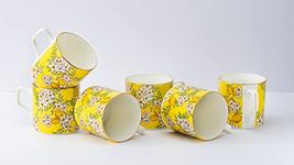 GOLDEN QUEEN'S Bone China Handcrafted Yellow Lemon Tea & Coffee Cups - Set Of 6 | Perfect For Daily Use, Elevate Your Tea And Coffee Experience | 24 Carat Gold On Rim | 200 Ml