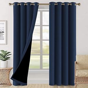 H.VERSAILTEX 100% Blackout Curtains Completely Blackout Window Drapes Thermal Insulate Double Layer with Black Liner for Bedroom 2 Panels Set, Each W132cm x D213cm, Navy