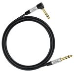 DTech Electric Guitar Cable TRS 1/4 Instrument Cord Aux Right Angle Balanced Stereo Jack Quarter Inch 6.35mm for Speaker Amplifier Bass Studio Audio Monitor Mixer (1.5M)