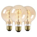 TORCHSTAR G25 LED Globe Light Bulbs, Amber Glass, 4.5W 250LM Dimmable Spiral Filament LED Bulb, E26 Base Vintage Edison Light Bulb, ETL Listed, 2000K Amber Light, Pack of 3