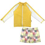 SwimZip Boy Long Sleeve Rash Guard & Short Set UPF 50+ | Madras Yellow 3-6 Month