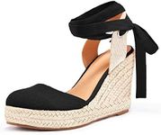 Ermonn Womens Espadrilles Wedge Sandals Platform Closed Toe Ankle Strap Lace Up Summer Shoes