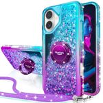 Silverback for iPhone 16 Plus Case, Moving Liquid Holographic Sparkle Glitter Case with Kickstand, Girls Women Bling Diamond Ring Protective Case for iPhone 16 Plus - Purple