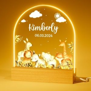 iDIY Lampara Bebe Personalizada - Regalos Originales Bautizos - Regalo Bebe Recien Nacido Niña y Niño - Regalo Personalizado Lampara Bebe Noche - Safari