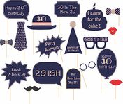 Untumble 30th Birthday Party Props for Women & Men | Blue 30th Birthday Party Decorations Includes Happy 30th Birthday, 30 Rocks | 30th Birthday Photobooth Props for Birthday Decoration | Pack of 18