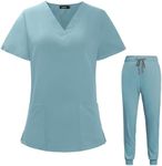 VIAOLI Scrubs for Women Set V-Neck Pocket Top & Drawstring Jogger Scrub Pants