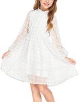 Arshiner Dress Girls Elegant A-Line Princess Casual Dress Long Sleeve Dress Party Dress Festive Wedding Ruffle Collar Casual Dress for Girls White 140