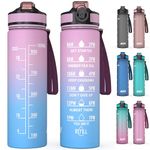 Water Bottle 1L - 1 Litre Water Bottle with Straw, Water Bottle with Time Markings and Filter, Motivational Sports Water Bottle BPA Free for Running,cycling, Gym, School & Office (Pink Blue)