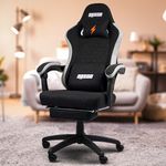 Drogo Throne Ergonomic Gaming Chair with Linkage Armrest, Foot Rest, & Adjustable Seat | Computer Chair with Fabric, Head & Massager Lumbar Pillow | Home & office Chair with Full Recline (Black)