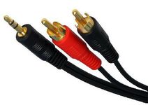 World of Data 1.2m AudioPro 3.5mm Audio Jack to Twin RCA Cable 1.2m - 24k Gold Plated - Bi-Directional - Audio - Stereo - Male to Male - 1.2m