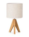 EDISHINE 36cm Bedside Lamp, Rosewood Tripod Table Lamp with Grey Linen Lampshade, ON/Off Switch, Desk Lamp for Living Room Bedroom, E27 Base, 2700K LED Bulb Included