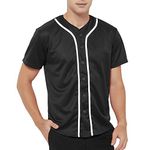 TOPTIE Mens Baseball Jersey Plain Button Down Shirts Team Sports Uniforms-Black White-XL