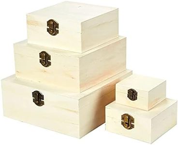 Juvale Set of 5 Unfinished Wooden Boxes for Crafts - Wood Nesting Boxes with Hinged Lids for Small Item Storage (5 Sizes)