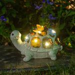 Kyoryuger Solar Garden Outdoor Statues Turtle with Butterfly & 6 LED Lights Birthday Gifts for Women Men Mom Grandma Garden Decor Art Solar Lights Lawn Ornaments Garden Decorations for Yard,Lawn,Patio