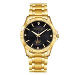 DREAMING Q&P Gold Stainless Steel Men's Watch - 005 IP Plated Dress Wristwatch for Male,Crystal Index,Adjustable Length (Gold-C)