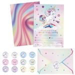 Unicorn Party Invitation - 24PCS Rainbow Unicorn Party Supplies Fill-in Invitations with Envelopes for Girls Birthday Baby Shower Double-sided Printed Invite Cards