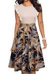 YATHON Women's Vintage Ruffle Floral Flared A Line Swing Casual Cocktail Party Dresses (S, YT001-Beige Firework)