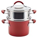 Rachael Ray Cucina Hard Enamel Nonstick Covered Multi-Pot Set with Steamer, 3 Quart, Cranberry Red