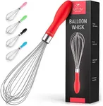 Zulay 12-Inch Stainless Steel Whisk - Balloon Whisk Kitchen Tool With Soft Silicone Handle - Thick Durable Wired Whisk Utensil For Blending, Beating, Whisking, Frothing, Stirring & More (Red)