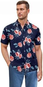 ETHANOL Men Classic Slim Fit Woven Short Sleeve Wrinkle Resistant Print Shirt MSTL46568 2434 Navy L