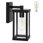 TOPKDA Outdoor Wall Lantern, Exterior Light Fixtures Wall Mount Anti-Rust & Waterproof, Black Wall Sconce with Clear Glass Shade, E26 Socket Porch Light for Garage, Doorway(Bulb Included)