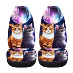 chaqlin Galaxy Planet Cat Car Seat Cover,Pack of 2 Universal Front Seat Protective Cover,Starry Night Auto Interior Accessories Decorative Set Vehicle Bucket Seat Cover for Women