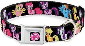 Buckle Down Seatbelt Buckle Dog Collar - DJ PON-3 Black/Blues - 1.5" Wide - Fits 16-23" Neck - Medium