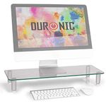 Duronic Monitor Stand Riser DM052-3 | Laptop and Screen Stand for Desktop | Clear Tempered Glass | Support for a TV or PC Computer Monitor | Ergonomic Office Desk Shelf | 20kg Capacity | 70cm x 24cm