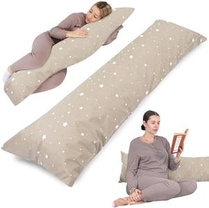 Totsy Baby Oreiller pour dormeur latéral avec Housse Cotton 40 x 145 cm - Oreiller de Confort Oreiller de Corps pour dormeur latéral Oreiller de Sommeil latéral Beige avec étoiles Blanches