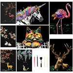 Animal Scratch Art, Foil Handmade Scratch Painting Art and Crafts Gifts Colour Scratch Paper Engraving Art with 5pcs Professional Pen and Brush (8)