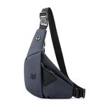 KUNFAIT Waterproof Unisex Crossbody Waist Bag Fanny Pack for Women Men Boomerang Style Sling Bags Side Shoulder Chest Bag Belt Pouch for Outdoor Travel Hiking Sports Money Mobile (Midnight Blue)