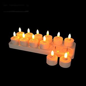 Rechargeable Flameless Tealight Battery Powered Candles with Charging Hub, 12pcs LED Candle Set, Long Battery Life LED Candles for Weddings, Parties, Hotels, and Decorations