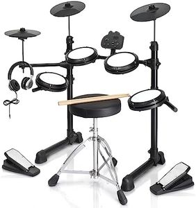 Ktaxon Electric Drum Set, Electronic Drum Set with Mesh Drum, Cymbals, Adjustable Throne, Headphones, Sticks, Pedals and Velcros, Electric Drums with 150 Sounds and 10 Demos for Beginner