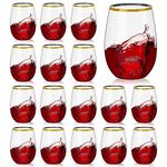 ROIMEE VONT 20 Pack 16oz Plastic Stemless Wine Glasses Disposable Heavy Duty Unbreakable Clear Plastic Wine Glasses Recyclable Shatterproof Reusable Plastic Red/White Wine Cups for Parties Weddings