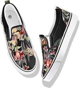 Women's Slip on Shoes Fashion Canvas Sneakers Low Top Casual Shoes Non Slip Loafers (Black Embroidery, US10)