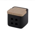 KOOK TIME Garlic Keeper - Ceramic with Wooden Bamboo Swivel lid - Garlic Storage Pot with Ventilation Holes for Optimal Preservation - Garlic Pot 11.5 x 11.5 x 11.5 cm - Matt Black