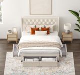 Brittany Queen Bed Frame with 4 Storage Drawers/Platform Bed/Upholstered/Tufted/No Box Spring Required/Wood Slat Support (Velvet, Ivory)