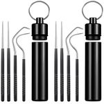 Portable Titanium Toothpicks Pocket Set Reusable Metal Stainless Steel Toothpicks with Holder for Outdoor Picnic and Camping (Black,2 Sets)