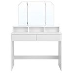 VASAGLE Vanity Desk, Makeup Vanity, Vanity Table with Tri-Fold Mirror, 2 Drawers and 3 Open Compartments, Dressing Table, Modern Style, White URDT115W01