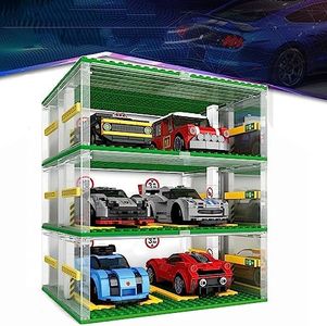 Building Blocks Garage DIY 3-Layer Display Case Car Parking House for Lego Speed Champions Carport Compatible with Lego Building Blocks Cars (Without Cars)