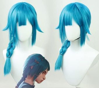 Anime Cosplay Wig, League of Legends Wig, Jinx Cos Wig, Women blue Long Braid Wig With Wig Cap, for Halloween, Party, Carnival, Nightlife, Concerts, Weddings